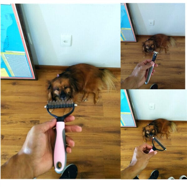 Grooming Brush For Pet Dog Cat Deshedding Tool Rake Comb Fur Remover Reduce 2-Side Dematting Tool For Dogs Cats Pets Grooming Brush Double Sided Shedding And Dematting Undercoat Rake Hair Removal Comb - Image 2