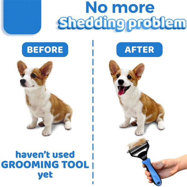 Grooming Brush For Pet Dog Cat Deshedding Tool Rake Comb Fur Remover Reduce 2-Side Dematting Tool For Dogs Cats Pets Grooming Brush Double Sided Shedding And Dematting Undercoat Rake Hair Removal Comb - Image 9