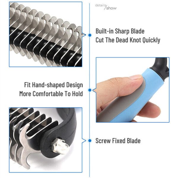 Grooming Brush For Pet Dog Cat Deshedding Tool Rake Comb Fur Remover Reduce 2-Side Dematting Tool For Dogs Cats Pets Grooming Brush Double Sided Shedding And Dematting Undercoat Rake Hair Removal Comb - Image 10