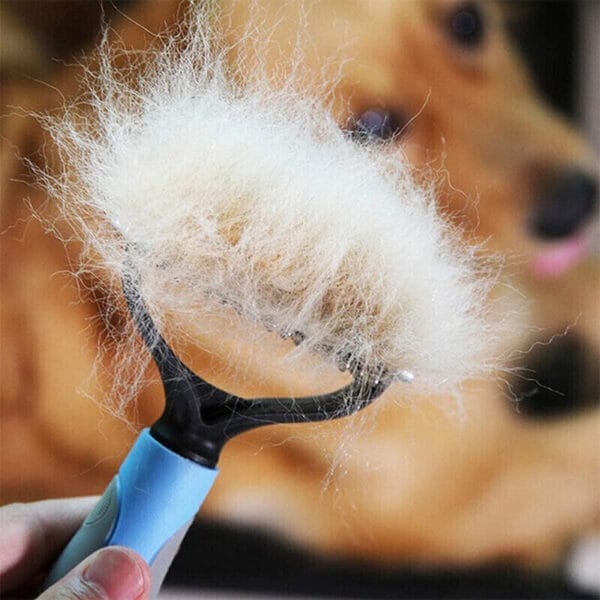 Grooming Brush For Pet Dog Cat Deshedding Tool Rake Comb Fur Remover Reduce 2-Side Dematting Tool For Dogs Cats Pets Grooming Brush Double Sided Shedding And Dematting Undercoat Rake Hair Removal Comb - Image 7