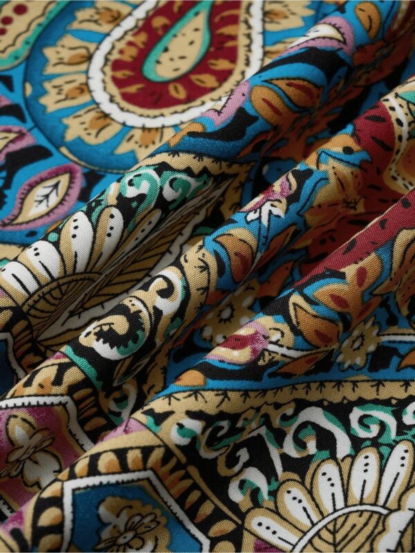 Women Print Maxi Dress High Waisted Cross Halter Neck With Tie Detail,Flowing Vacation Gown In Teal, Blue-Green & Brown Paisley   Pattern, Machine Washable, Summer Fashion Decorative Tie Detail - Image 7