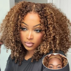 Kinky curly Wear and Go Glueless Wig Ombre Highlight 4/27 Wigs Pre Cut Transparent Lace Wig human hair Pre Plucked