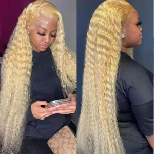 30 38 Inches Deep Wave Wigs 613 Honey Blonde Color 13x4 Lace Front Human Hair Wigs 13x6 Lace Frontal Curly Wave Wigs For Woman