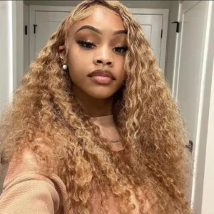Wiggogo #27 Honey Blonde Lace Front Wig 13X6 Deep Wave Frontal Wig Curly 100% Human Hair 13X4 Colored Preplucked Brazilian Wig