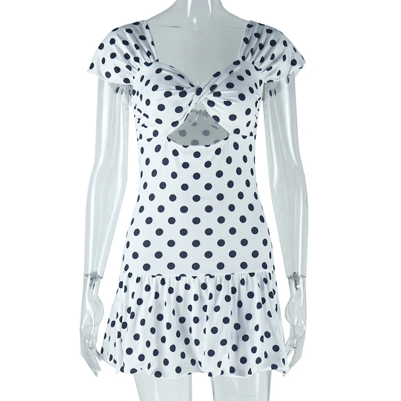 Elegant Polka Dot Low Cut Mini Dresses Women Retro Sleeveless Hollow Slim Bubble Dress Female Summer Chic Street Party Vestidos - Image 7