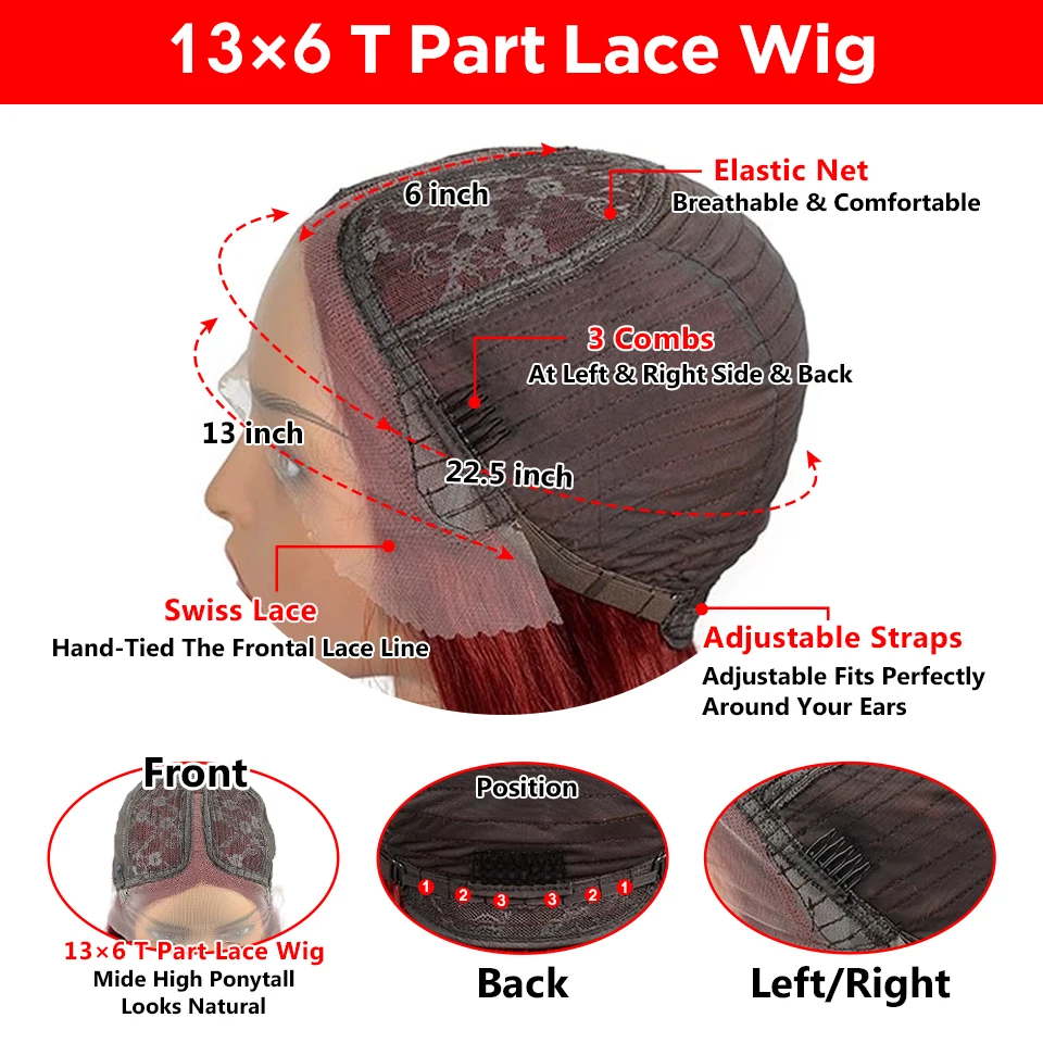 Burgundy HD Transparent Short Bob Human Hair Wigs Peruvian 99J Red Straight 13x6x2 Lace Front Wig For Women Pre Plucked - Image 5