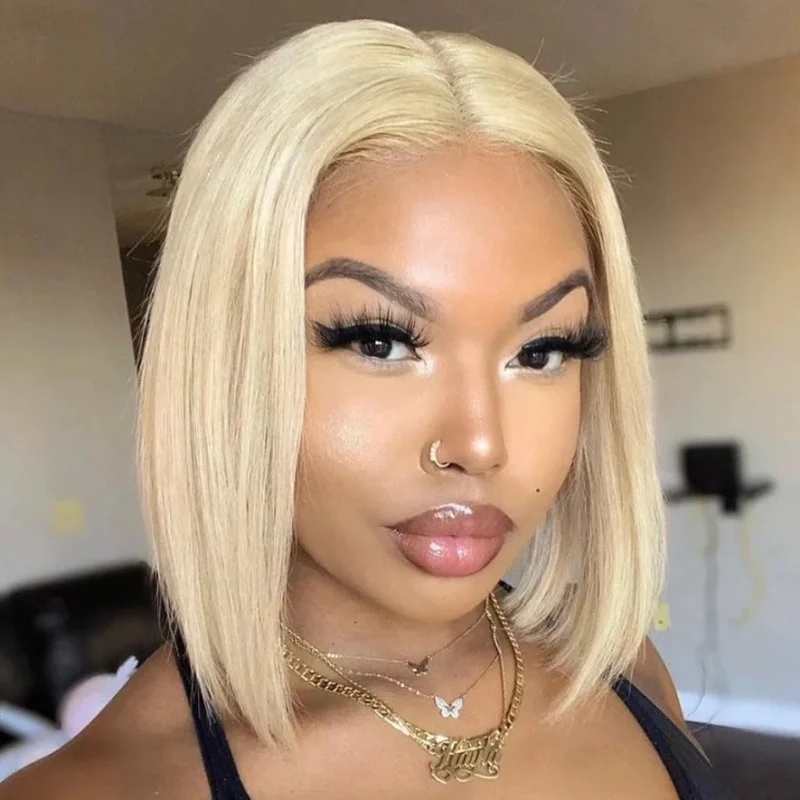 Blonde Bob Wig 100% Human Hair 13X4 lace Front Bob Wig Pre Plucked With Baby Hair 180% Density 613 Lace Frontal Wig Human Hair