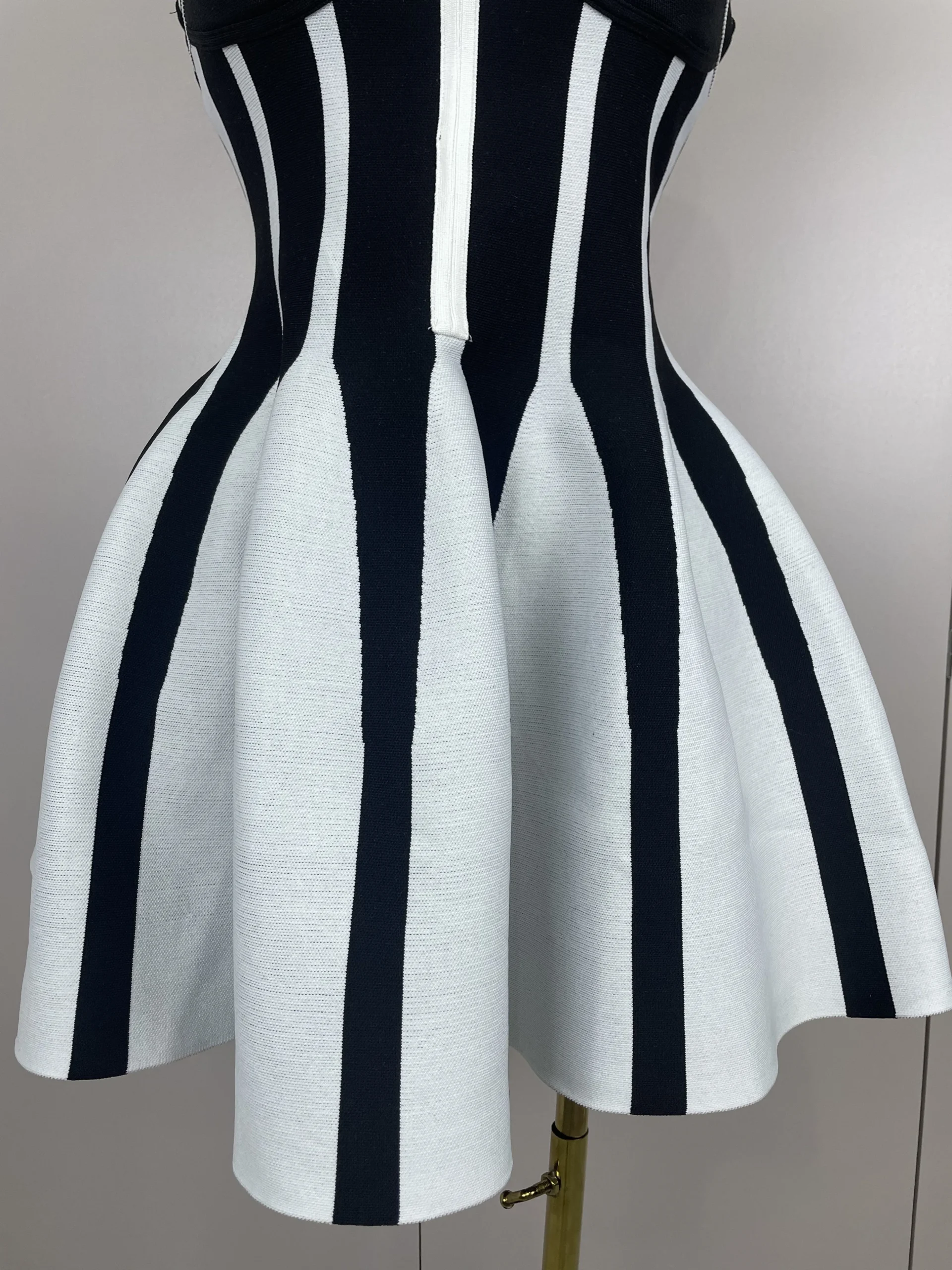 Sexy Backless Black White Stripes Halter Bandage A Line Short Dress 2025Women Celebrity Elegant Evening Party Holiday Club Dress - Image 6