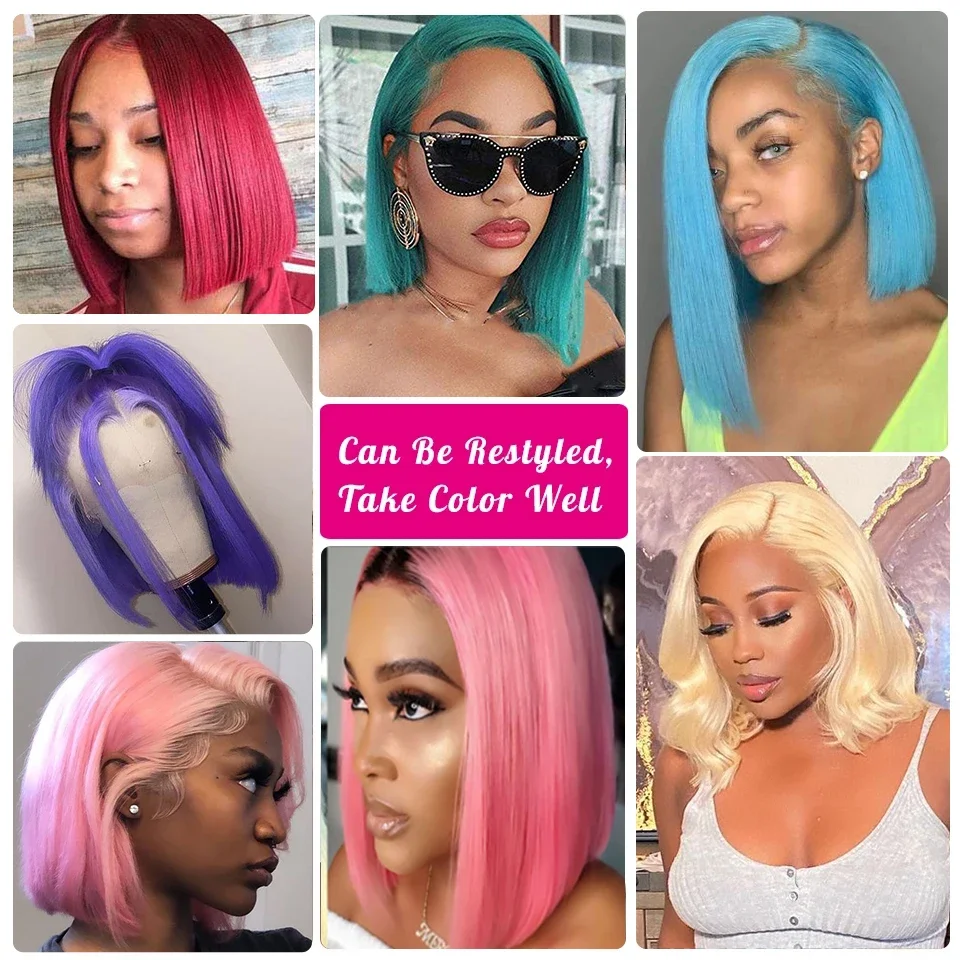 613 Blonde 200 Density Straight Short Bob HD Transparent 13x4 13x6 Full Frontal Lace Human Hair Wigs Pre Plucked Human Hair Wig - Image 5