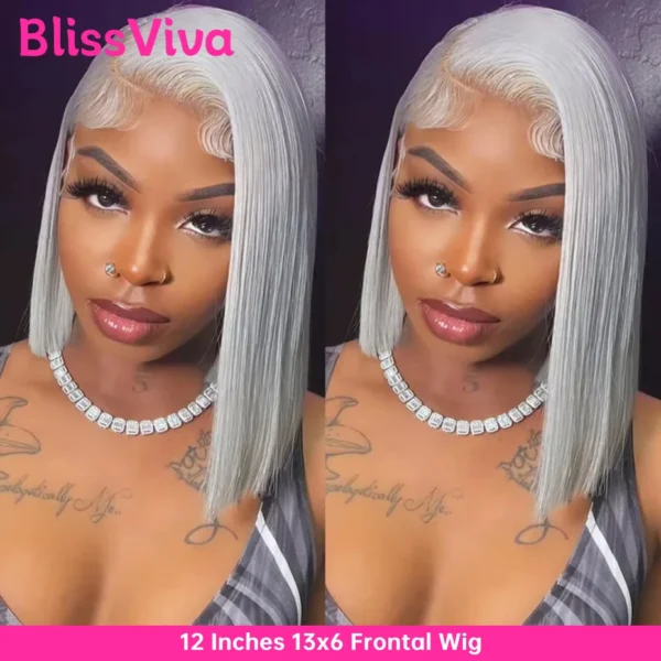 13x6 Short Bob Wigs Silver Grey Lace Front Wigs Human Hair Pre Plucked Ash Gray Blonde 613 Lace Frontal Wig Human Hair Bob Wig - Image 5