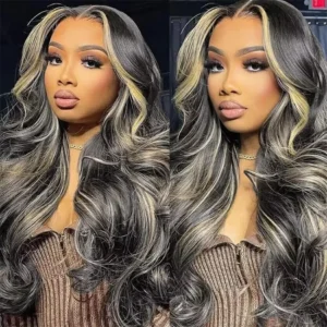 200 Density Highlight Body Wave Wig Human Hair 13x6 Hd Lace Frontal Wig 1B/27 Honey Blonde Brazilian Remy Human Hair Wig 34 Inch
