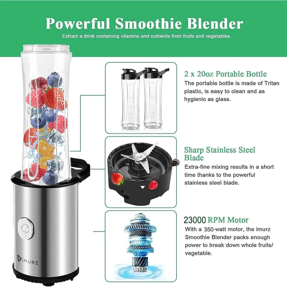 Portable Blender & Smoothie Maker Personal Mini Blender Electric Mixer with 2x600ml Blending Bottles for Smoothie,Milkshake - Image 2