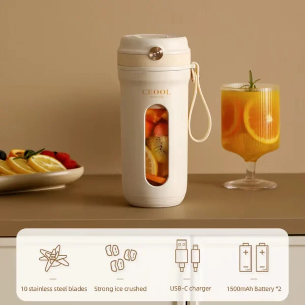 Portable Blender  Juicer Machine with 10 Stainless Steel Blades USB Rechargeable Fresh Fruit Mixers Mini Juice Maker Blender cup - Image 2
