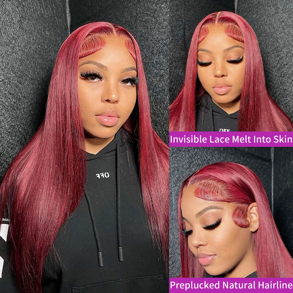 99j Burgundy 13x6 Hd Human Hair Lace Frontal Wig 13x4 Brazilian Bone Straight Red Colored Lace Front Human Hair Wigs 30 38 Inch - Image 2