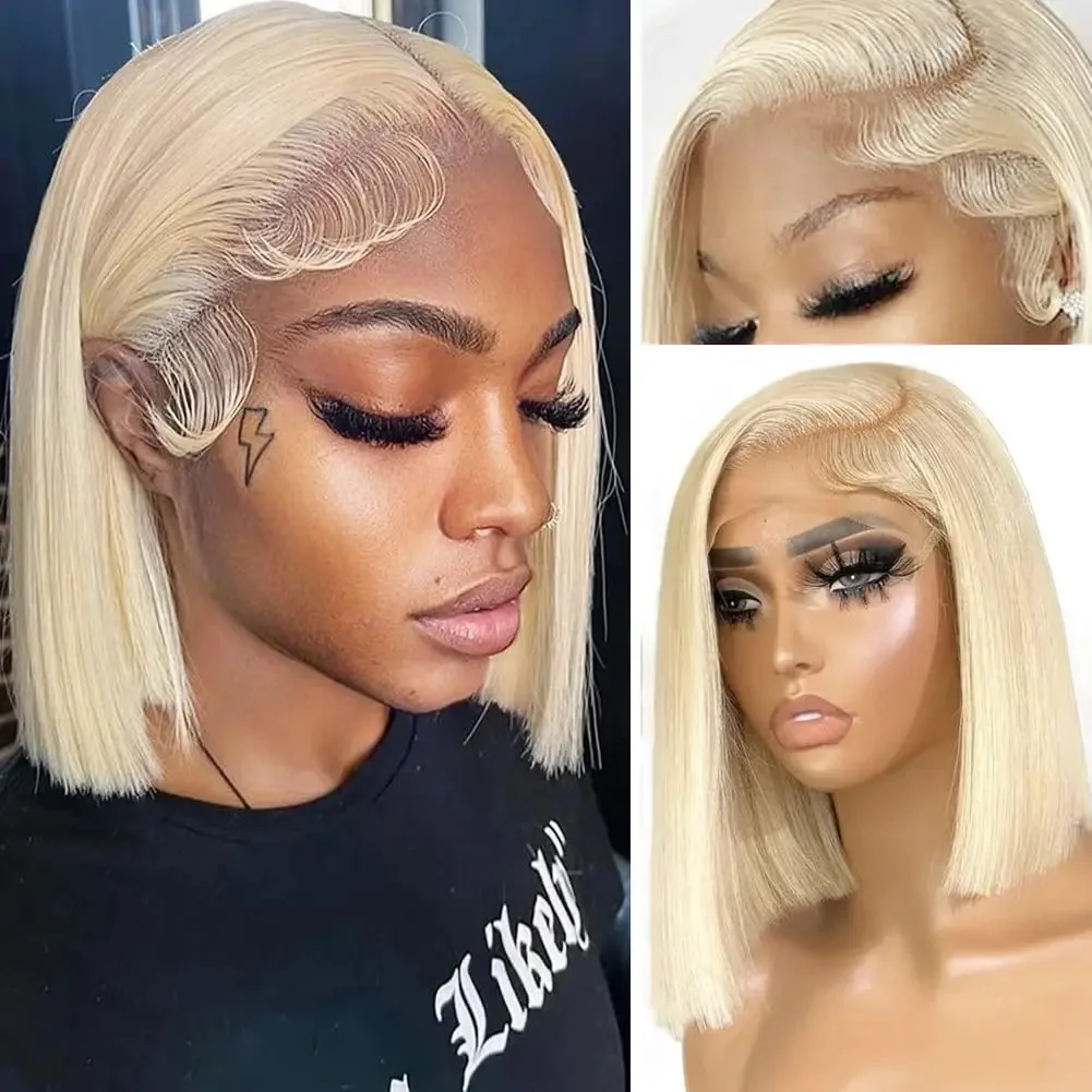 Blonde Bob Wig 100% Human Hair 13X4 lace Front Bob Wig Pre Plucked With Baby Hair 180% Density 613 Lace Frontal Wig Human Hair - Image 3