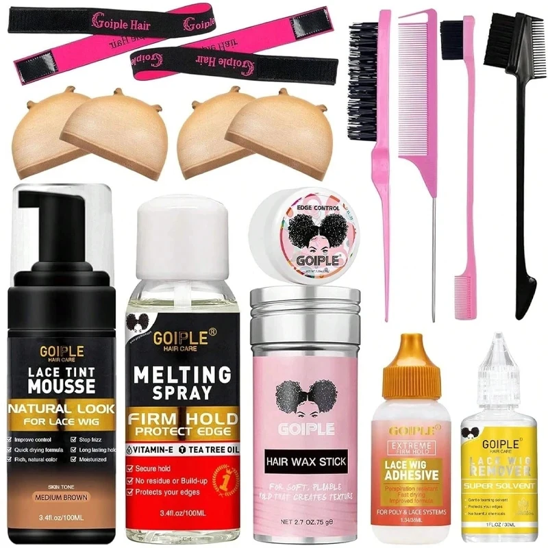 GOIPLE Melting Spray Glue for Lace Front Wig Tint Mousse Foam Waterproof Hair Extension Bond Adhesive Wax Stick Edge Control Gel
