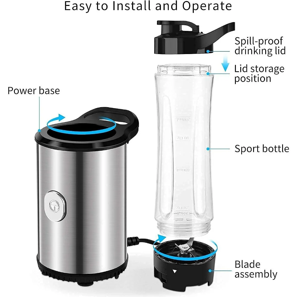 Portable Blender & Smoothie Maker Personal Mini Blender Electric Mixer with 2x600ml Blending Bottles for Smoothie,Milkshake - Image 6
