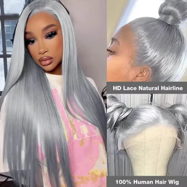 30 Inch Straight Lace Front Wig Human Hair Light Grey 13x6 hd Lace Front Wig Human Hair Pre Plucked 13x4 Lace Front Colored Wig - Image 3