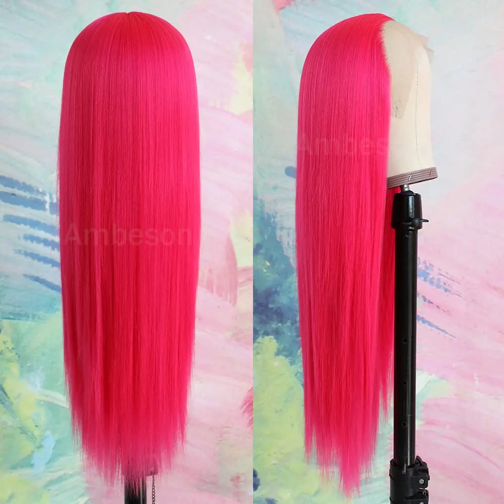 Hot Pink Vietnamese Human Hair Wig 13x6 HD Transparent Lace Front Pre Plucked 180% 250% Density Straight 28 Inch Natural Looking - Image 2