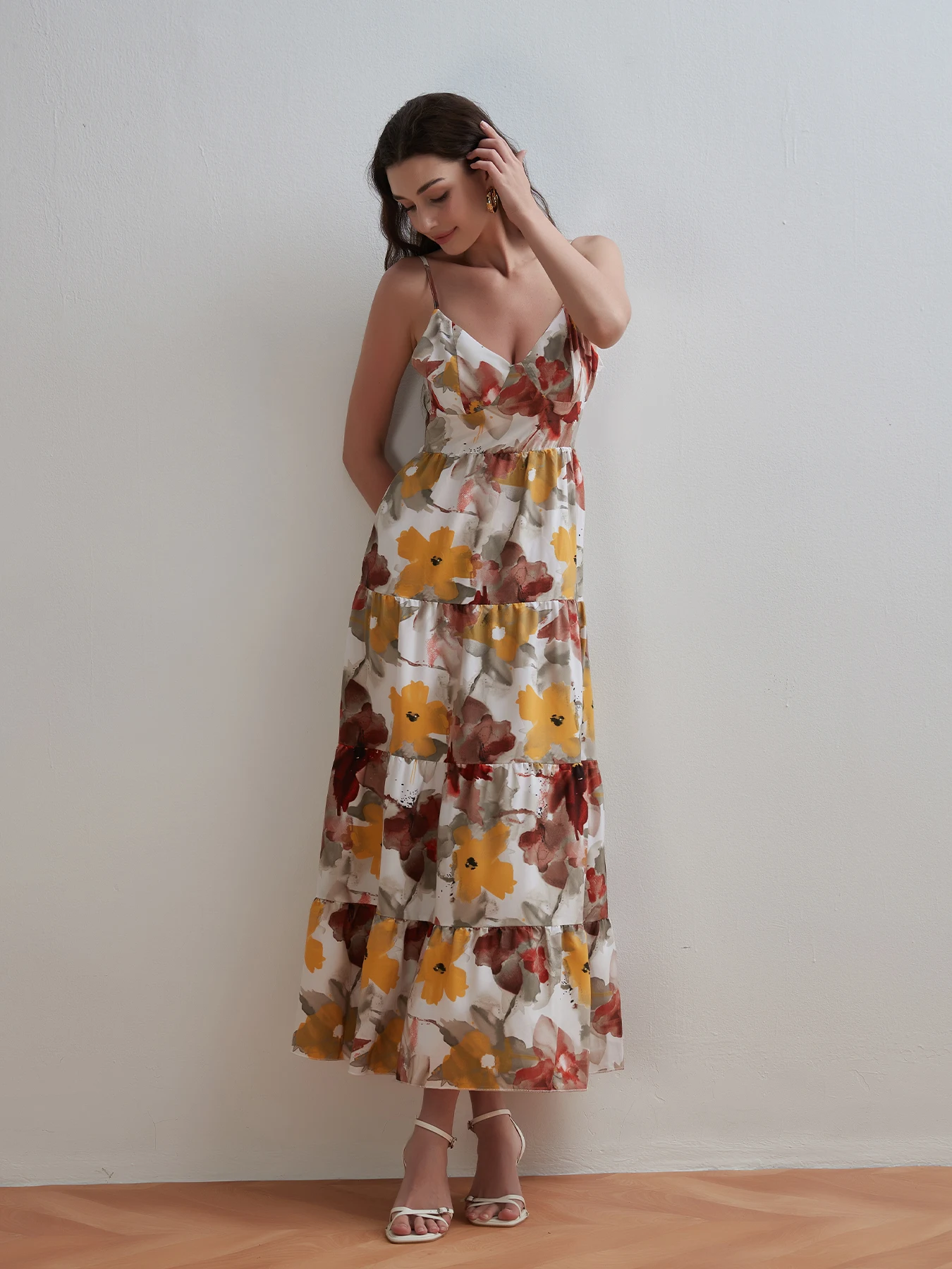 Women Summer Fashion Printed V-neck Dress Beach Style Sleeveless Halter Neck Tie-up Ruffled A-Line Dress Party Vacation Dresses - Image 3