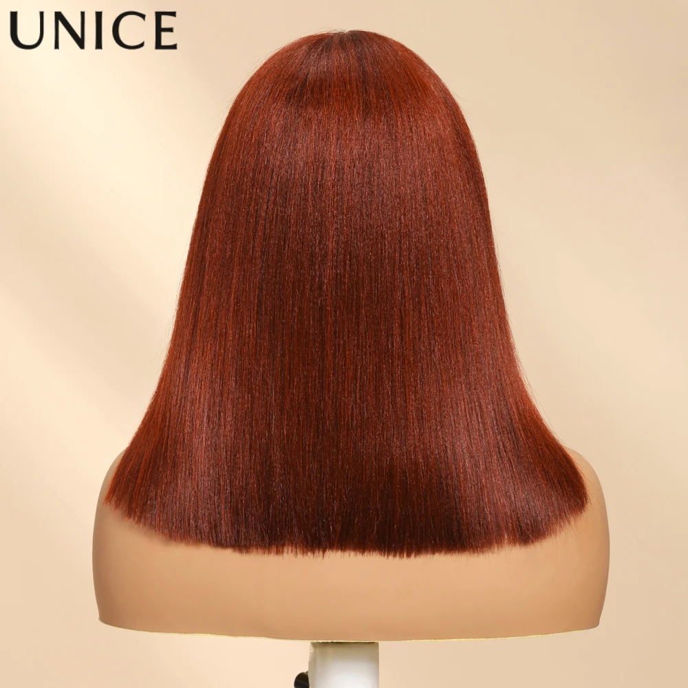 Unice Hair Reddish Brown Yaki Straight Bob Wig 7x5 Lace Pre Cut Pre Bleached Glueless Wig Human Hair Ready To Wear 150% Density - Image 4