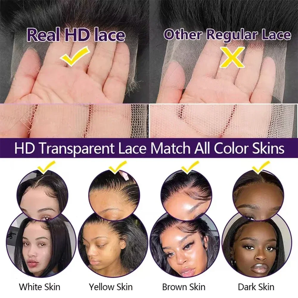 200 Density 13x4 13x6 Full Frontal 360 HD Transparent Lace 40 46 Inch Long Straight 5x5 Closure Human Hair Pre plucked Wigs - Image 6