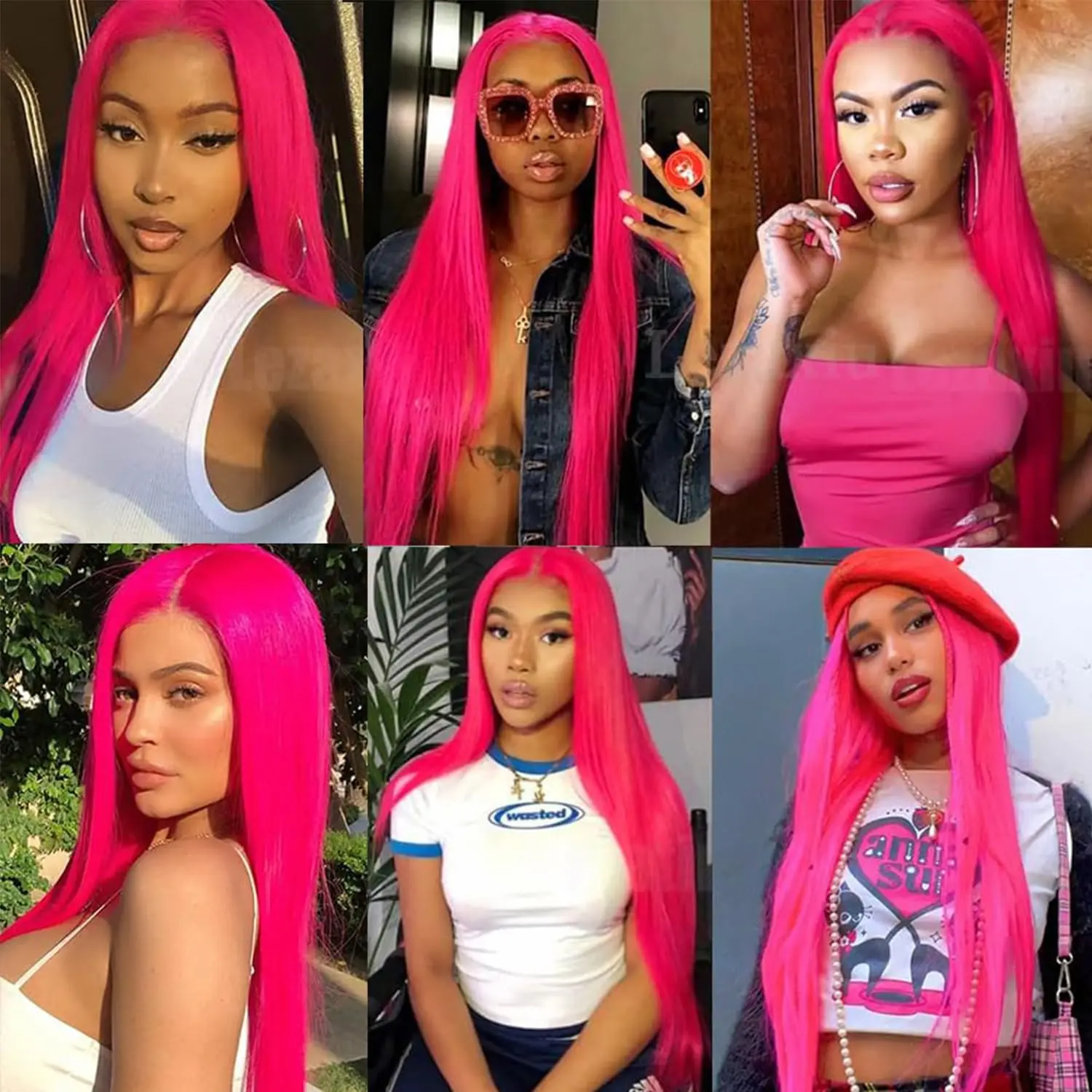 Hot Pink Vietnamese Human Hair Wig 13x6 HD Transparent Lace Front Pre Plucked 180% 250% Density Straight 28 Inch Natural Looking - Image 4