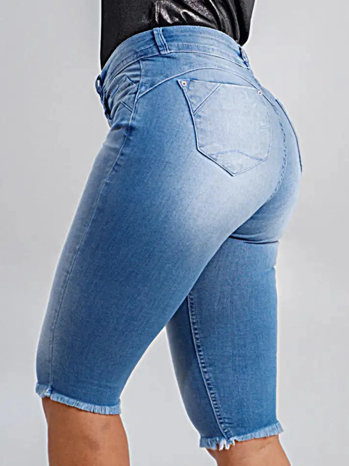 Women's Denim pants elastic slim-fit woolen design Denim pants high waist slim fit all-match casual - Image 2