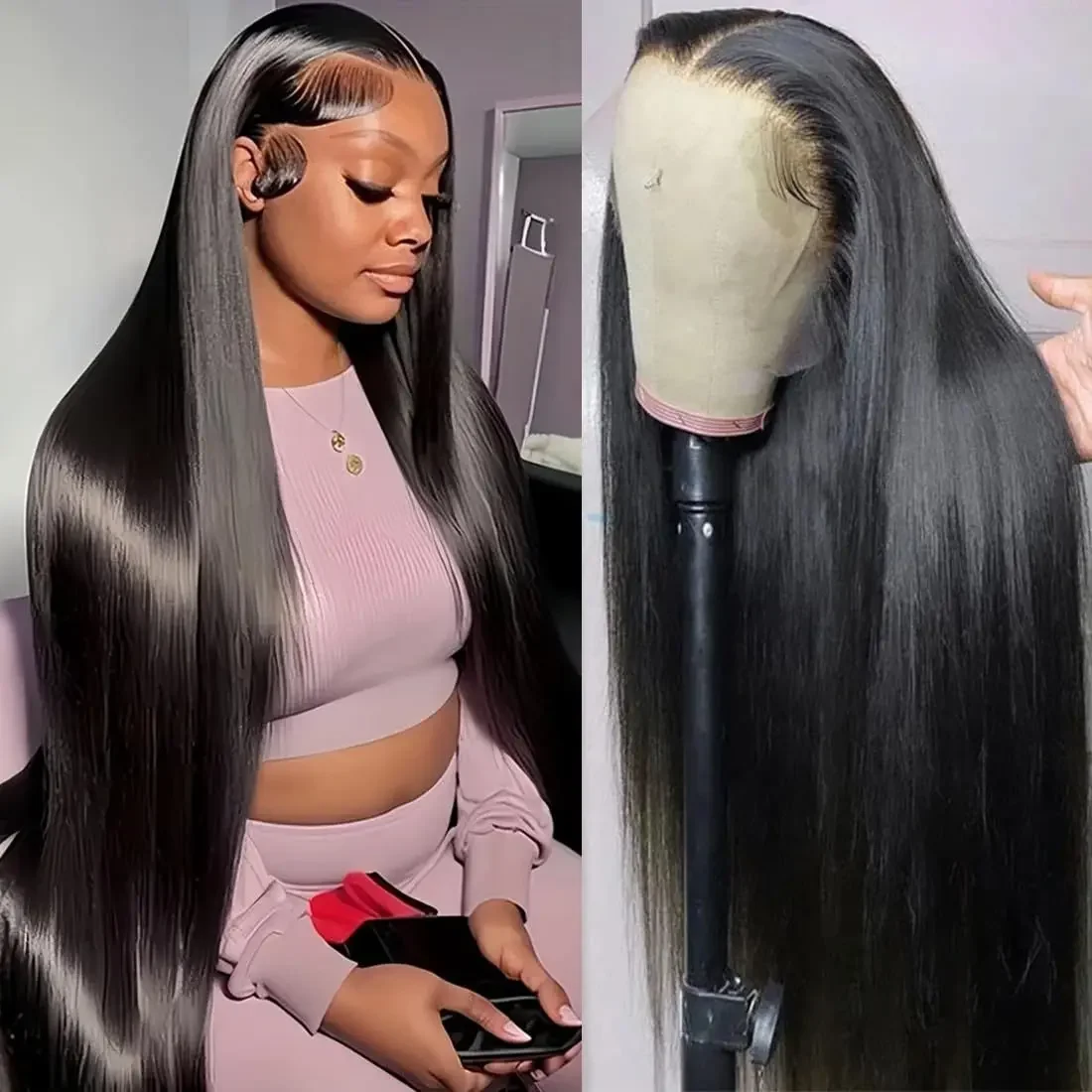 200 Density 13x4 13x6 Full Frontal 360 HD Transparent Lace 40 46 Inch Long Straight 5x5 Closure Human Hair Pre plucked Wigs