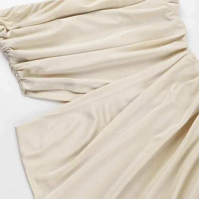 Women Sexy Hollow Out Shirring Strapless Asymmetrical Maxi Party Dress Elegant Strapless Backless Banquet Birthday Long Robe - Image 4
