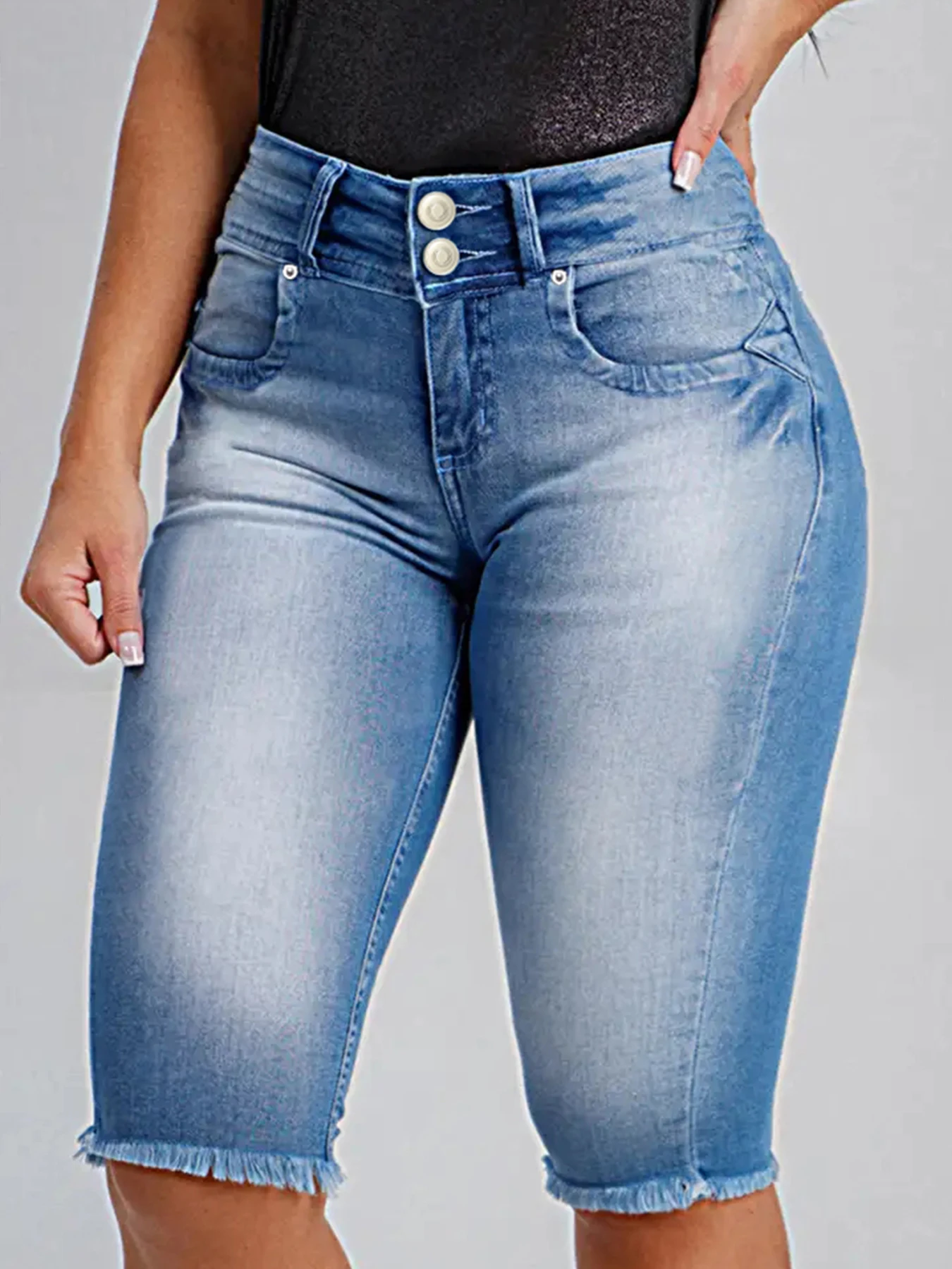 Women's Denim pants elastic slim-fit woolen design Denim pants high waist slim fit all-match casual