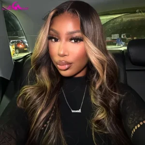 180% Density Ash Blonde Highlight Ombre Wig Human Hair 13x6 Body Wave Lace Front Wigs Human Hair Pre Plucked