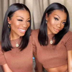 Bone Short Straight Bob Wig 100% Brazilian Human Hair 4x4 HD Lace Front Wigs 13x4 13x6 Lace Front Wig Preplucked For Women