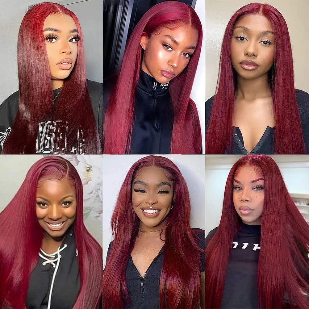 99j Burgundy 13x6 Hd Human Hair Lace Frontal Wig 13x4 Brazilian Bone Straight Red Colored Lace Front Human Hair Wigs 30 38 Inch - Image 5