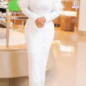 2024 New Evening Sexly Fashion Women Long Dress Cocktail Party Elegant Slim Fit Feather Ankle-Length Dress Hip Wrapped Dresses