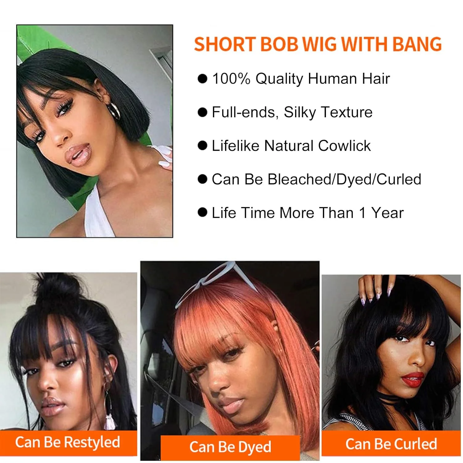 Human Hair Bob Wig Brazilian Straight Human Hair Wigs With Bangs None Lace Front Wigs Glueless Machine Made Wigs For black Women - Image 6