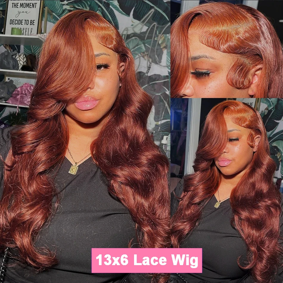 200 Density Body Wave Red Brown 13x4 13x6 Frontal Wig Brazilian Remy Hair wig HD Transparent Lace 100% Human Hair Wig For Women - Image 7