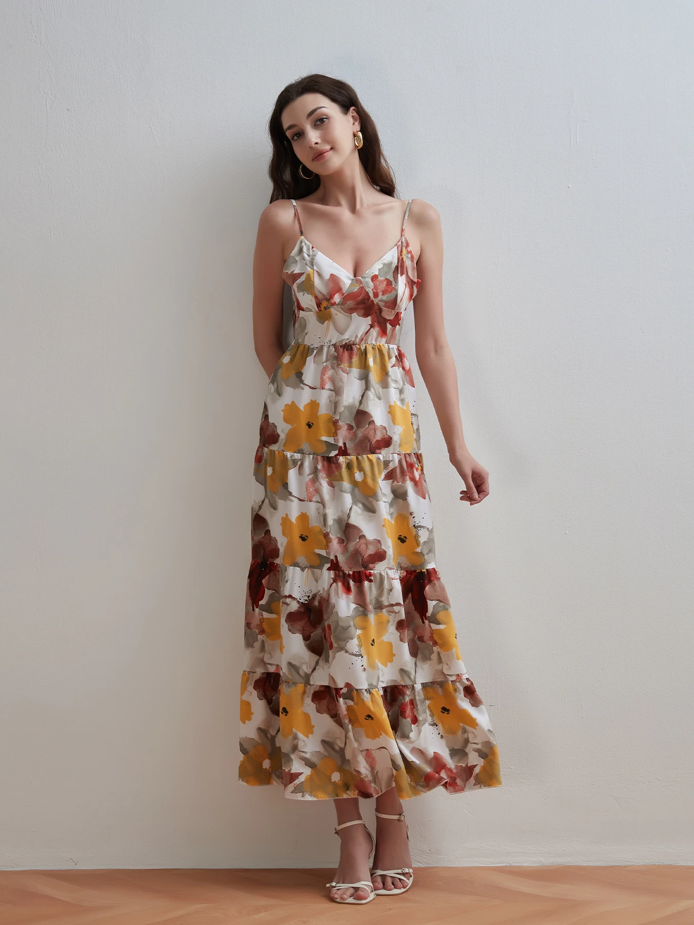 Women Summer Fashion Printed V-neck Dress Beach Style Sleeveless Halter Neck Tie-up Ruffled A-Line Dress Party Vacation Dresses - Image 2