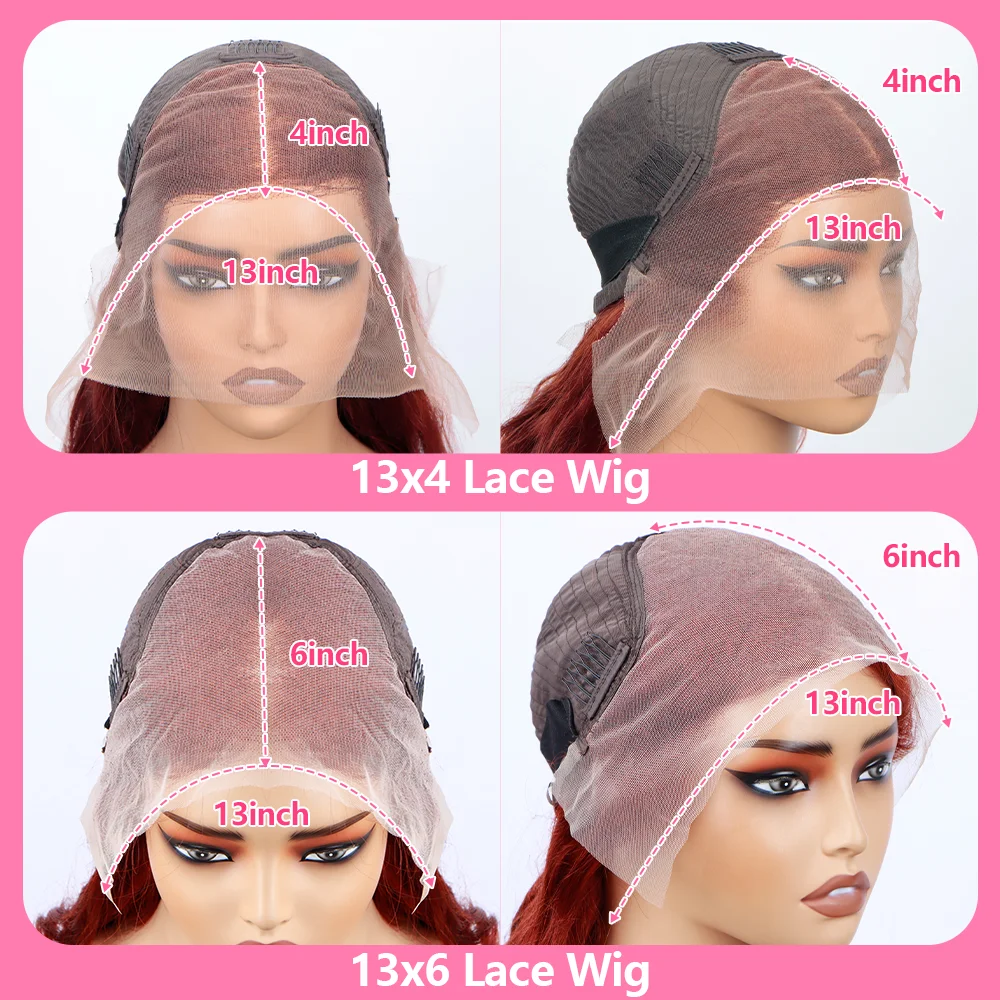 200 Density Body Wave Red Brown 13x4 13x6 Frontal Wig Brazilian Remy Hair wig HD Transparent Lace 100% Human Hair Wig For Women - Image 6