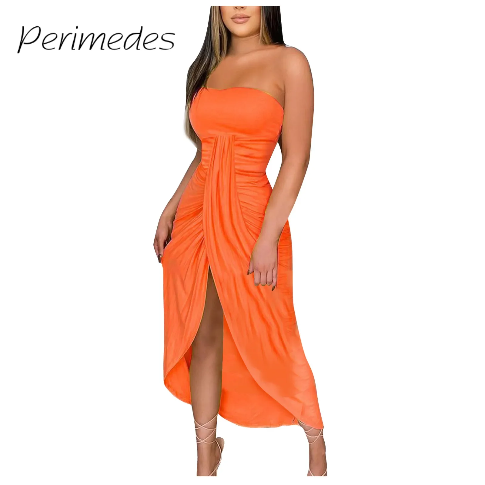 Vestidos Women'S Dress Sexy Solid Color Dress Sleeveless Strapless Hip-Hugging Wrap Chest Irregular Draped Party Summer Dress