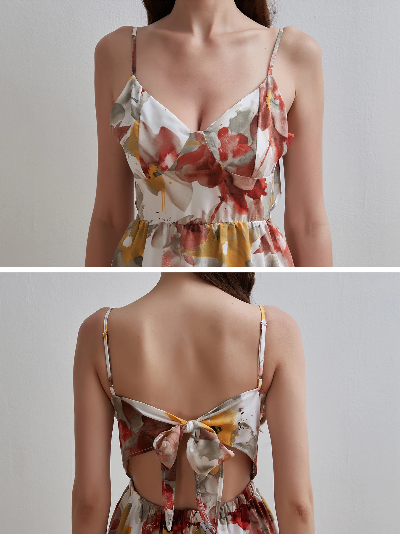 Women Summer Fashion Printed V-neck Dress Beach Style Sleeveless Halter Neck Tie-up Ruffled A-Line Dress Party Vacation Dresses - Image 6