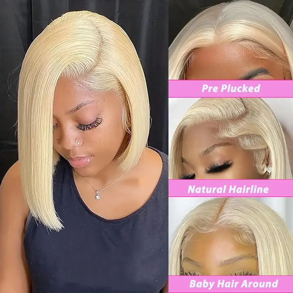 Blonde Bob Wig 100% Human Hair 13X4 lace Front Bob Wig Pre Plucked With Baby Hair 180% Density 613 Lace Frontal Wig Human Hair - Image 4