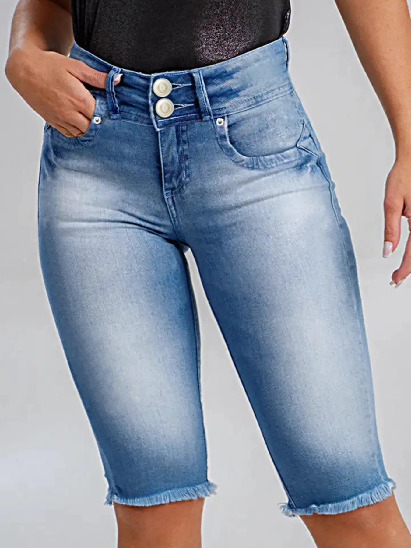 Women's Denim pants elastic slim-fit woolen design Denim pants high waist slim fit all-match casual - Image 4