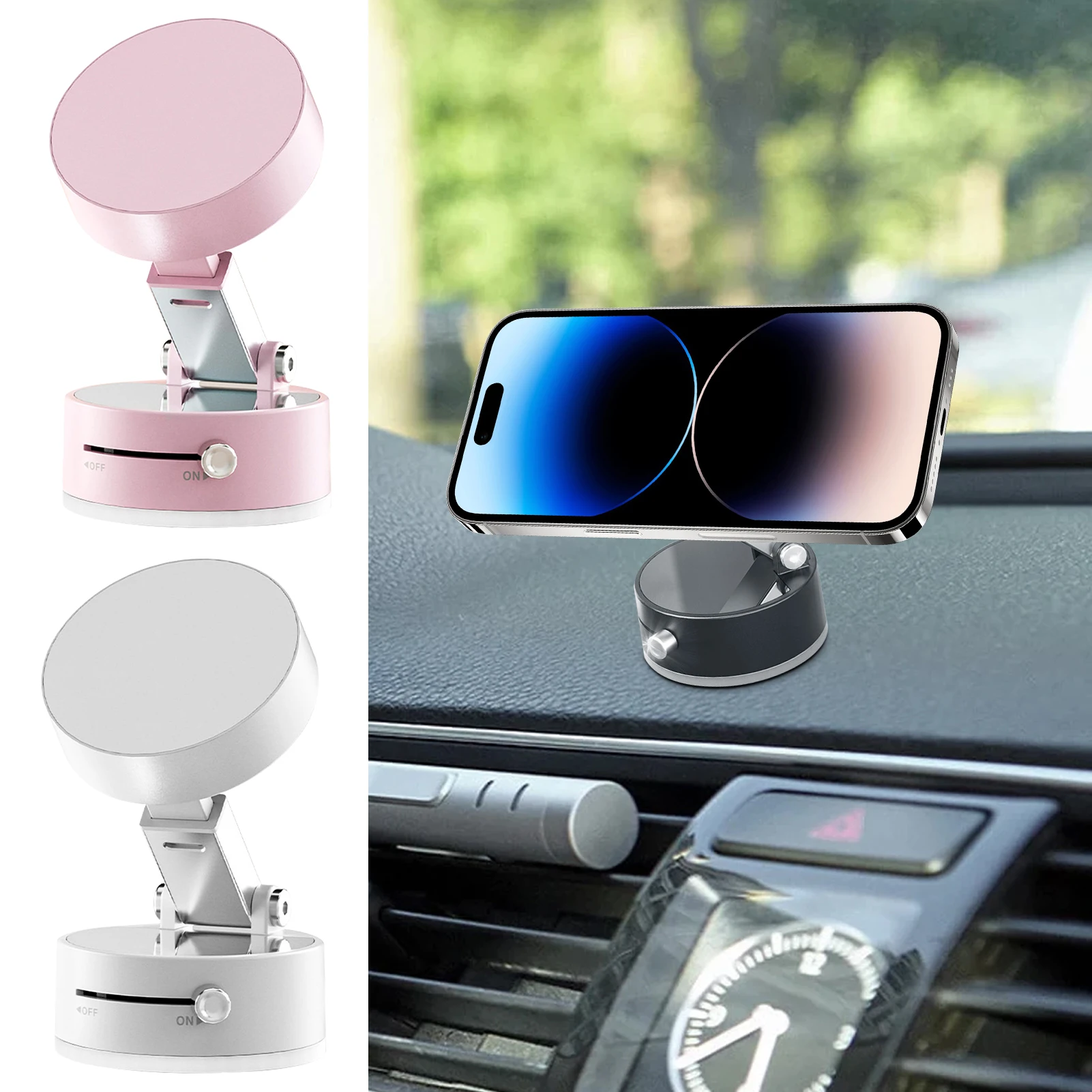 Vacuum Suction Cup Magnetic Car Phone Holder Double-Sided Foldable Magnetic Auto Phone Bracket For Car Interior Accessories - Image 2