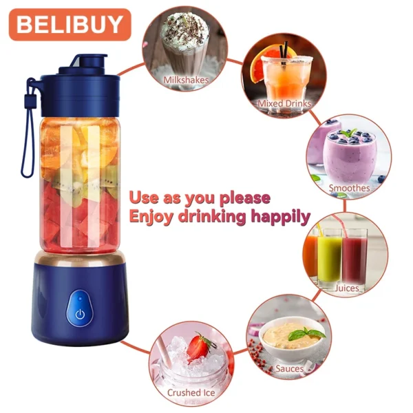 Portable Blender Electric Juicer 600ML Fruit Mixers 2000mAh USB Rechargeable Smoothie Mini Blender Multifunction Juice Maker - Image 5