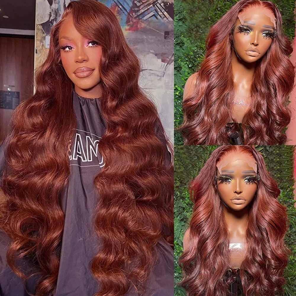 200 Density Body Wave Red Brown 13x4 13x6 Frontal Wig Brazilian Remy Hair wig HD Transparent Lace 100% Human Hair Wig For Women - Image 2