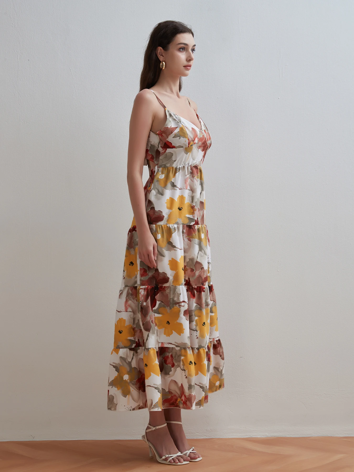 Women Summer Fashion Printed V-neck Dress Beach Style Sleeveless Halter Neck Tie-up Ruffled A-Line Dress Party Vacation Dresses - Image 4