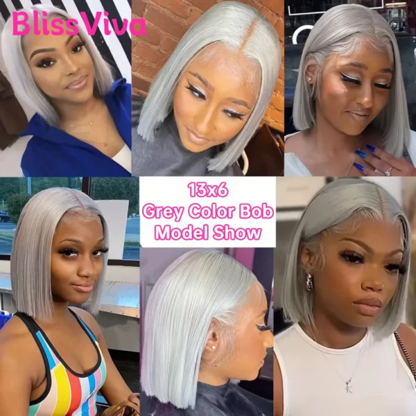13x6 Short Bob Wigs Silver Grey Lace Front Wigs Human Hair Pre Plucked Ash Gray Blonde 613 Lace Frontal Wig Human Hair Bob Wig - Image 4