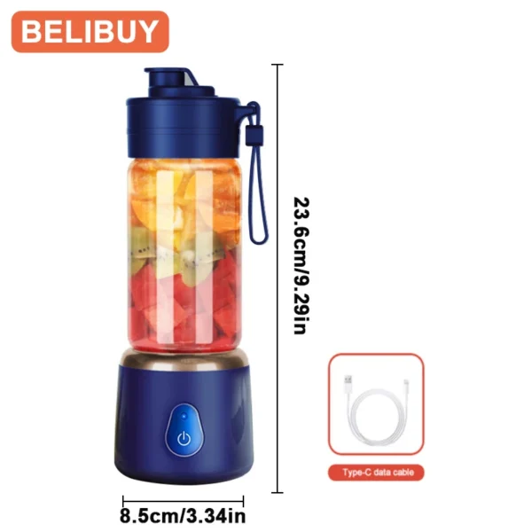 Portable Blender Electric Juicer 600ML Fruit Mixers 2000mAh USB Rechargeable Smoothie Mini Blender Multifunction Juice Maker - Image 6