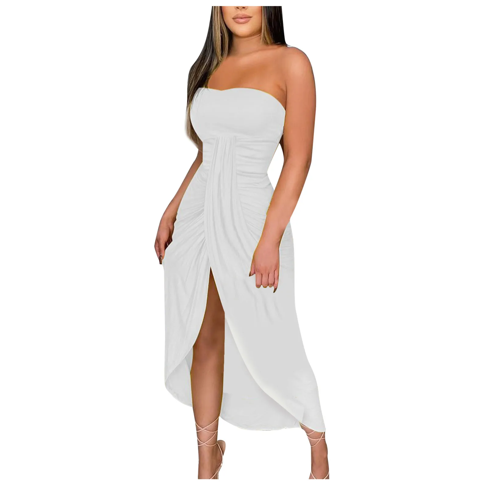Vestidos Women'S Dress Sexy Solid Color Dress Sleeveless Strapless Hip-Hugging Wrap Chest Irregular Draped Party Summer Dress - Image 3